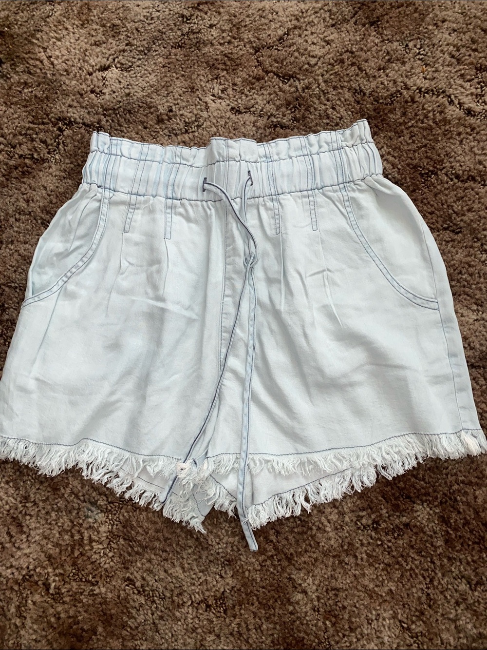 Pink Lily Light Blue Fringe Hem Women's Drawstring Shorts